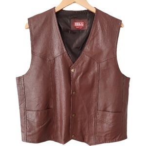 Mens Red Ranch Leather Vest Western Style - Size L